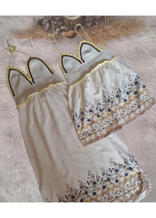 ANNE KIZ KOMBİN KREM BORDO YAZLIK ÖRGÜ ELBİSE