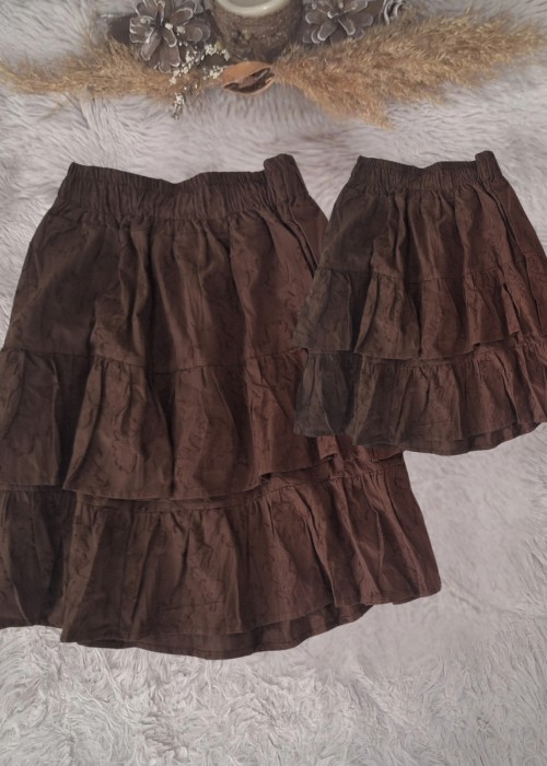 ANNE KIZ KOMBİN KREM KAHVE  EL ÖRGÜSÜ YAZLIK ETEK BLUZ TAKIM