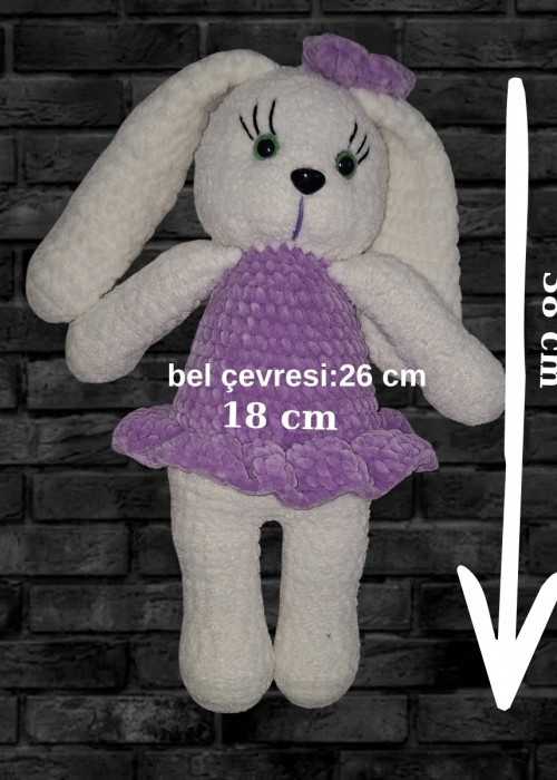 Kadife İp Örgü Amigurumi  Lila rengi  Tavşan Bebek Oyuncak