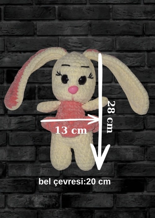 Kadife İp Örgü Amigurumi  pembe krem rengi  Tavşan Bebek Oyuncak