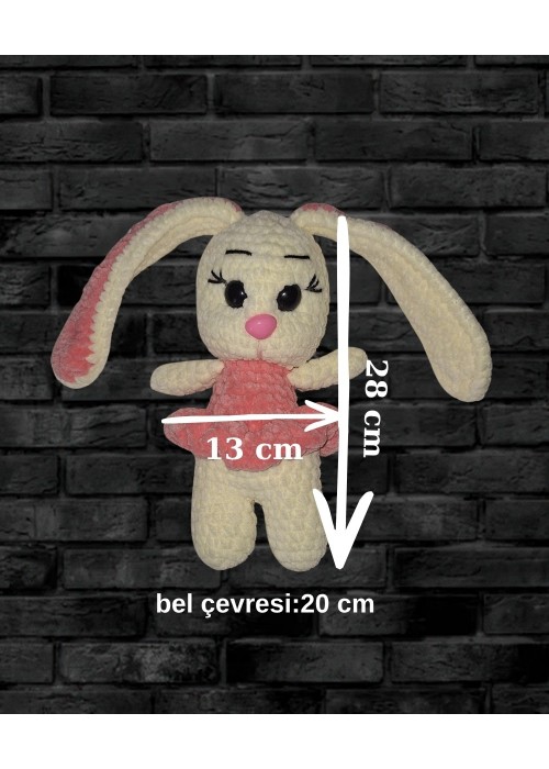 Kadife İp Örgü Amigurumi  pembe krem rengi  Tavşan Bebek Oyuncak