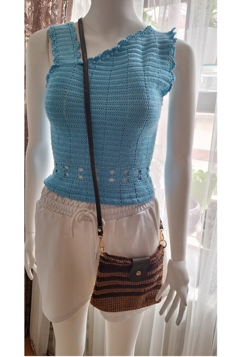 KADIN, KAHVE TONLARINDA ,POLYESTER MACROME İLE ÖRÜLMÜŞ TELEFON ÇANTASI KADIN, KAHVE TONLARINDA ,POLYESTER MACROME İLE ÖRÜLMÜŞ TELEFON ÇANTASI