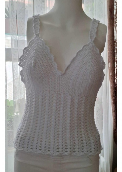 Yazlık Beyaz Renk Örgü ,Askılı Crop Bluz Yazlık Beyaz Renk Örgü ,Askılı Crop Bluz