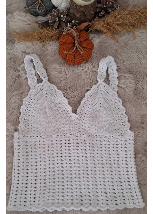 Yazlık Beyaz Renk Örgü ,Askılı Crop Bluz Yazlık Beyaz Renk Örgü ,Askılı Crop Bluz