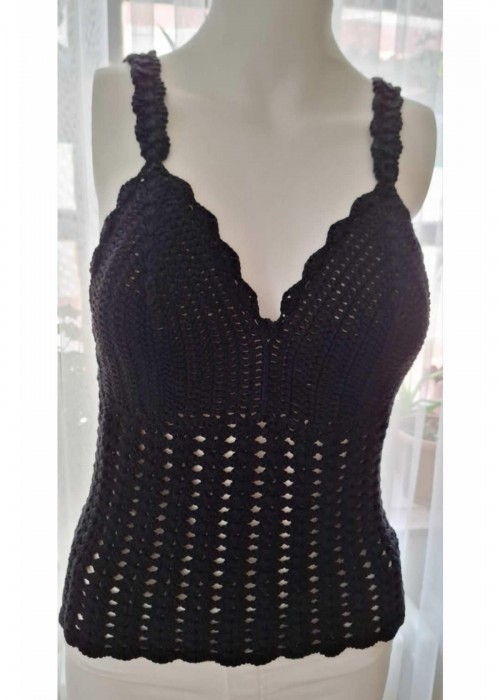Yazlik Si̇Yah Renk Örgü ,Askili Crop Bluz Yazlik Si̇Yah Renk Örgü ,Askili Crop Bluz