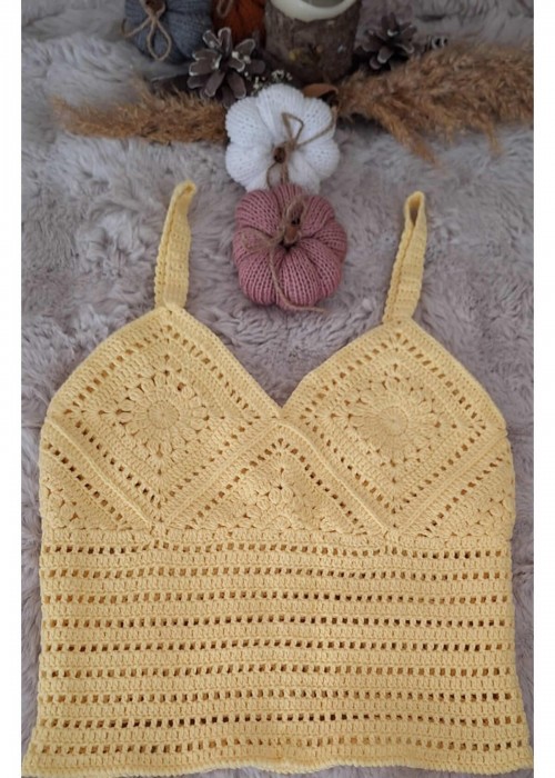 Yazlık Sarı Renk Örgü ,Askılı Crop Bluz Yazlık Sarı Renk Örgü ,Askılı Crop Bluz