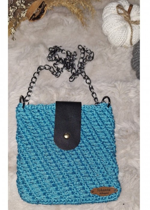 Kadın Mavi Renk, Zincir Saplı,Polyester Makrome İpi Telefon Çantası Kadın Mavi Renk, Zincir Saplı,Polyester Makrome İpi Telefon Çantası
