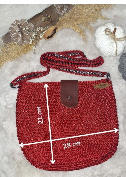 Kadın Kırmızı Astarlı Polyester Makrome İpi, Örgü Çanta Kadın Kırmızı Astarlı Polyester Makrome İpi, Örgü Çanta