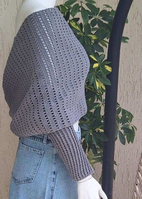 Kadin Gri̇ Renk Pamuklu Koton İPten Hand Made El Örgüsü Uzun Kollu Şal Hirka Kadin Gri̇ Renk Pamuklu Koton İPten Hand Made El Örgüsü Uzun Kollu Şal Hirka
