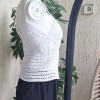 Kadın Beyaz Renk Pamuklu İpten Askılı Hand Made El Örgüsü Yazlık Bluz Kadın Beyaz Renk Pamuklu İpten Askılı Hand Made El Örgüsü Yazlık Bluz