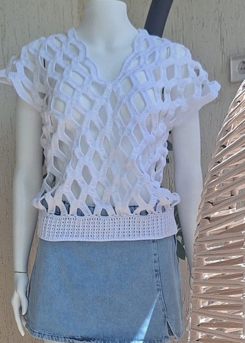 Kadın Beyaz Kafes Modeli Ajurlu Hand Made El Örgüsü Pamuklu Coton İp V Yaka Yazlık Düşük Kol Bluz Kadın Beyaz Kafes Modeli Ajurlu Hand Made El Örgüsü Pamuklu Coton İp V Yaka Yazlık Düşük Kol Bluz