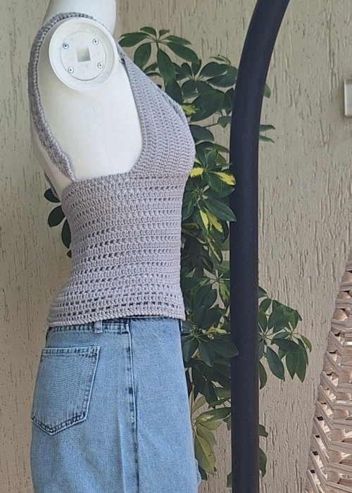 Kadın Gri Renk Pamuklu Coton İpten Hand Made El Örgüsü Yazlık Askılı Bluz Kadın Gri Renk Pamuklu Coton İpten Hand Made El Örgüsü Yazlık Askılı Bluz