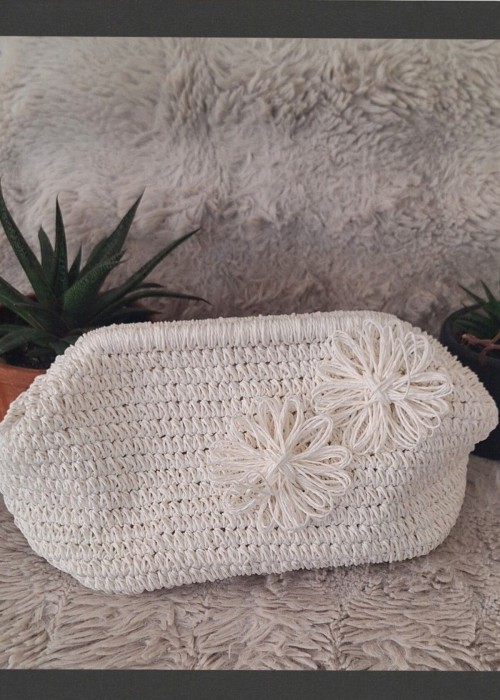 Kadın Beyaz Kağıt İp Gizli Burslu Hand Made, El Örgüsü, Kağıt İpten Yazlık El Çantası, Portföy Kadın Beyaz Kağıt İp Gizli Burslu Hand Made, El Örgüsü, Kağıt İpten Yazlık El Çantası, Portföy