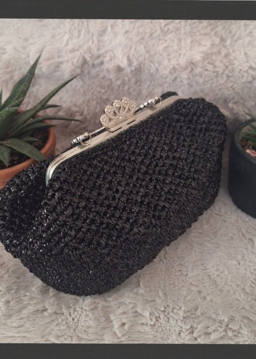 Kadın Siyah Metal Çanta Kulplu Metalik Rafya İpten Yazlık El Çantası,Hand Made El Örgüsü Kadın Siyah Metal Çanta Kulplu Metalik Rafya İpten Yazlık El Çantası,Hand Made El Örgüsü