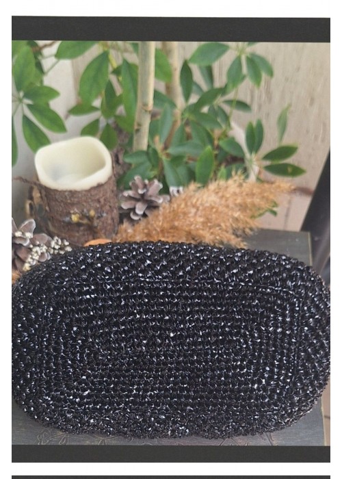 Kadın Siyah Metal Çanta Kulplu Metalik Rafya İpten Yazlık El Çantası,Hand Made El Örgüsü