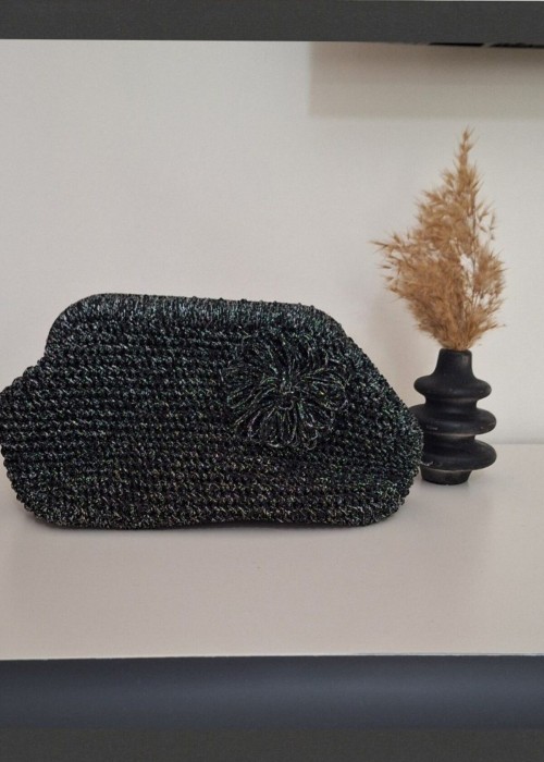 Kadın Siyah Simli Hand Made, El Örgüsü Gizli Burslu Yazlık Clutch Çanta,El Çantası, Portföy Kadın Siyah Simli Hand Made, El Örgüsü Gizli Burslu Yazlık Clutch Çanta,El Çantası, Portföy