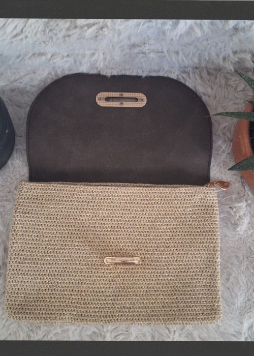 Kadın Kahverengi Güderi Kapaklı Bej Doğal Simli İp El Örgüsü, Hand Made Clunch Çanta, El Çantası Kadın Kahverengi Güderi Kapaklı Bej Doğal Simli İp El Örgüsü, Hand Made Clunch Çanta, El Çantası
