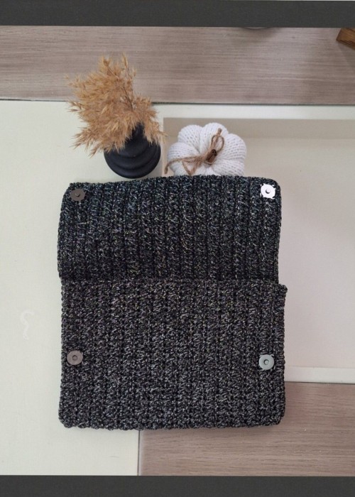 Kadın Siyah Simli İp Hand Made, El Örgüsü Gizli Burslu Yazlık Clutch Çanta,El Çantası, Portföy Kadın Siyah Simli İp Hand Made, El Örgüsü Gizli Burslu Yazlık Clutch Çanta,El Çantası, Portföy