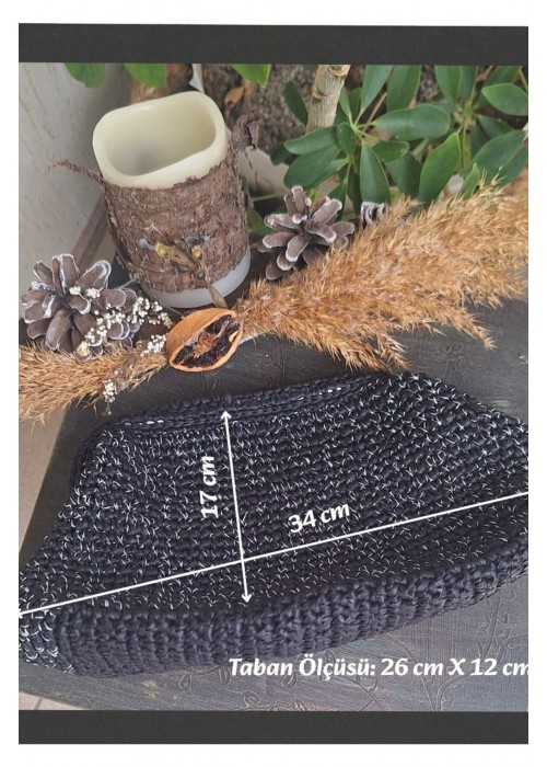 Kadın Siyahkağıt İp Ve Simli İp, Hand Made, El Örgüsü Gizli Burslu Yazlık ,El Çantası, Portföy