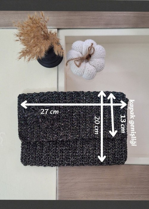 Kadın Siyah Simli İp Hand Made, El Örgüsü Gizli Burslu Yazlık Clutch Çanta,El Çantası, Portföy Kadın Siyah Simli İp Hand Made, El Örgüsü Gizli Burslu Yazlık Clutch Çanta,El Çantası, Portföy