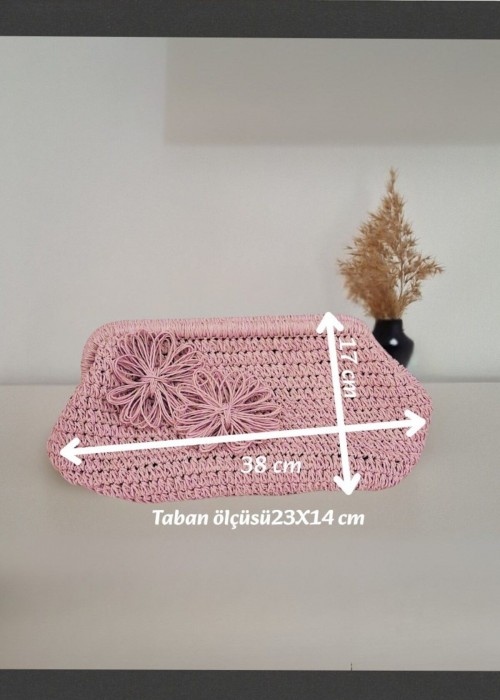 Kadın Pembe Kağıt İp Detaylı Hand Made, El Örgüsü Gizli Burslu Çanta,El Çantası, Portföy Kadın Pembe Kağıt İp Detaylı Hand Made, El Örgüsü Gizli Burslu Çanta,El Çantası, Portföy