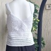 Kadın Beyaz Renk Pamuklu İpten Askılı Hand Made El Örgüsü Yazlık Bluz Kadın Beyaz Renk Pamuklu İpten Askılı Hand Made El Örgüsü Yazlık Bluz