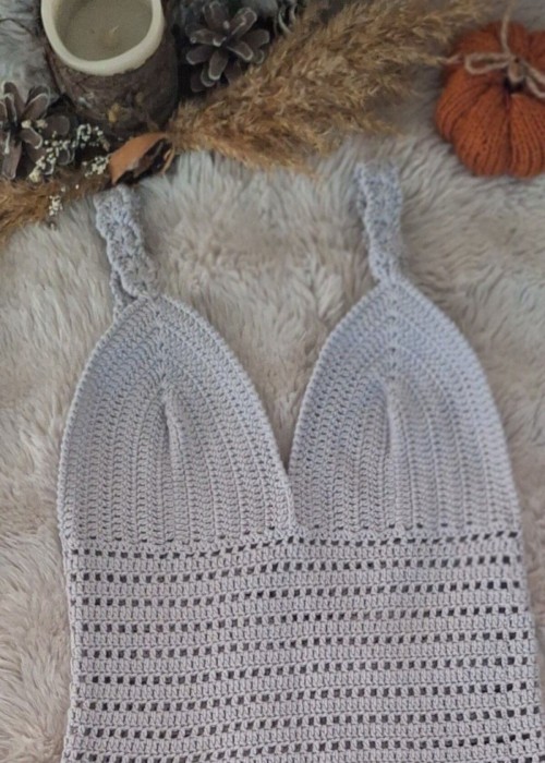 Kadın Gri Renk Pamuklu Coton İpten Hand Made El Örgüsü Yazlık Askılı Bluz Kadın Gri Renk Pamuklu Coton İpten Hand Made El Örgüsü Yazlık Askılı Bluz