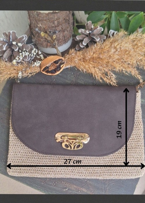 Kadın Kahverengi Güderi Kapaklı Bej Doğal Simli İp El Örgüsü, Hand Made Clunch Çanta, El Çantası Kadın Kahverengi Güderi Kapaklı Bej Doğal Simli İp El Örgüsü, Hand Made Clunch Çanta, El Çantası
