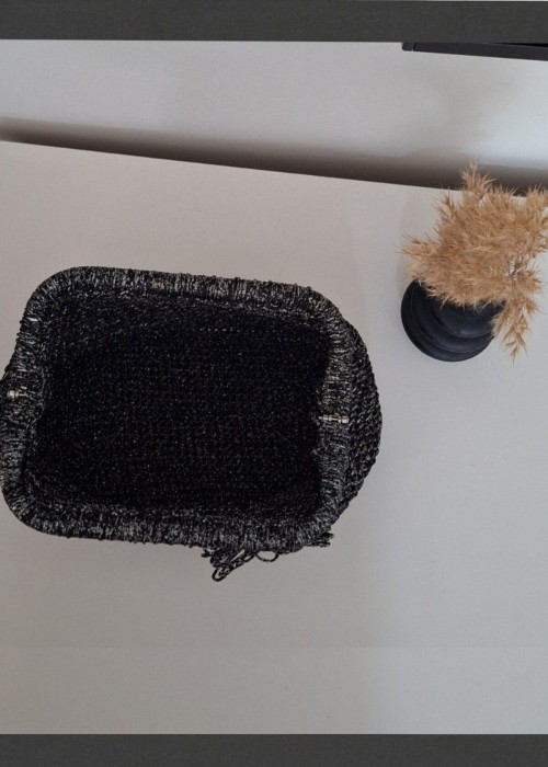 Kadın Siyah Simli Hand Made, El Örgüsü Gizli Burslu Yazlık Clutch Çanta,El Çantası, Portföy Kadın Siyah Simli Hand Made, El Örgüsü Gizli Burslu Yazlık Clutch Çanta,El Çantası, Portföy