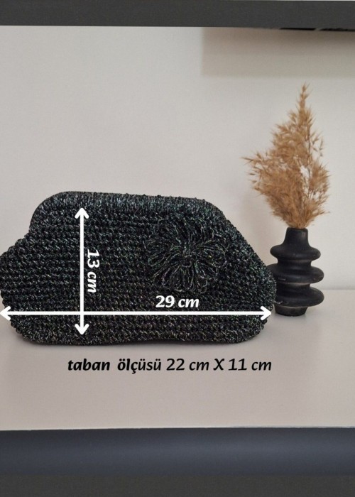 Kadın Siyah Simli Hand Made, El Örgüsü Gizli Burslu Yazlık Clutch Çanta,El Çantası, Portföy Kadın Siyah Simli Hand Made, El Örgüsü Gizli Burslu Yazlık Clutch Çanta,El Çantası, Portföy