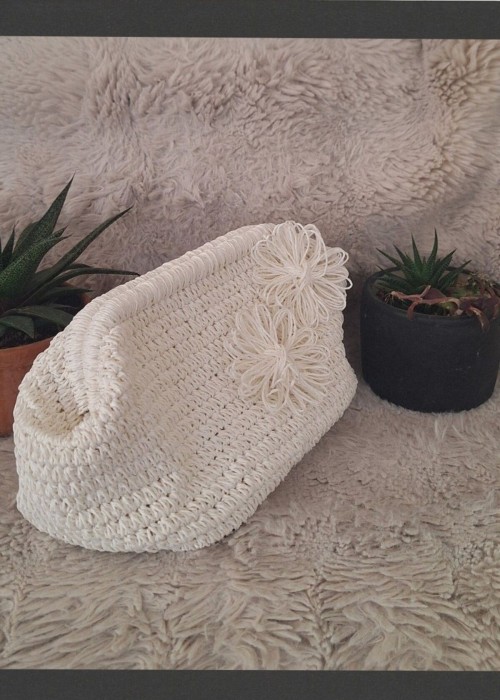 Kadın Beyaz Kağıt İp Gizli Burslu Hand Made, El Örgüsü, Kağıt İpten Yazlık El Çantası, Portföy Kadın Beyaz Kağıt İp Gizli Burslu Hand Made, El Örgüsü, Kağıt İpten Yazlık El Çantası, Portföy