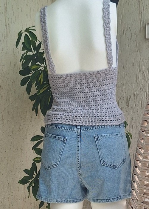 Kadın Gri Renk Pamuklu Coton İpten Hand Made El Örgüsü Yazlık Askılı Bluz Kadın Gri Renk Pamuklu Coton İpten Hand Made El Örgüsü Yazlık Askılı Bluz