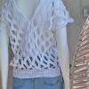 Kadın Beyaz Kafes Modeli Ajurlu Hand Made El Örgüsü Pamuklu Coton İp V Yaka Yazlık Düşük Kol Bluz Kadın Beyaz Kafes Modeli Ajurlu Hand Made El Örgüsü Pamuklu Coton İp V Yaka Yazlık Düşük Kol Bluz