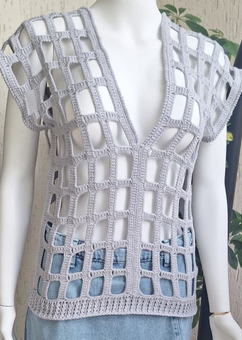 Kadın Gri Renk File Model Hand Made El Örgüsü Pamuklu Coton İpten V Yaka Yazlık Düşük Omuz Bluz Kadın Gri Renk File Model Hand Made El Örgüsü Pamuklu Coton İpten V Yaka Yazlık Düşük Omuz Bluz