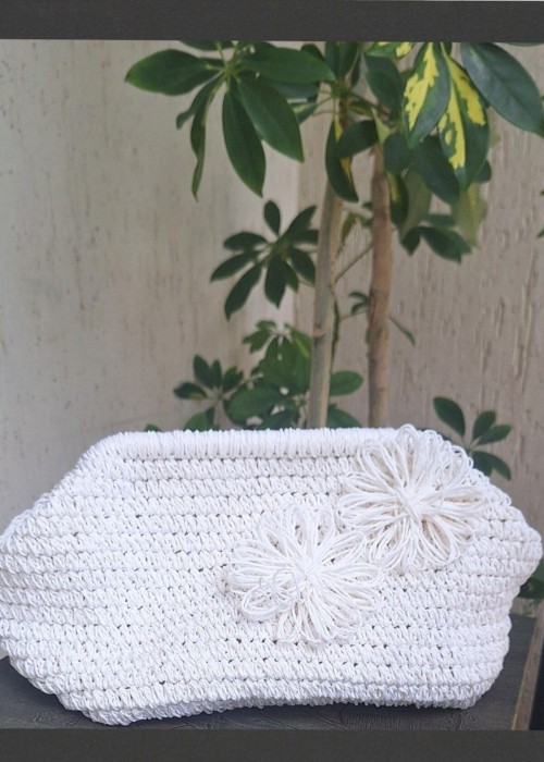Kadın Beyaz Kağıt İp Gizli Burslu Hand Made, El Örgüsü, Kağıt İpten Yazlık El Çantası, Portföy Kadın Beyaz Kağıt İp Gizli Burslu Hand Made, El Örgüsü, Kağıt İpten Yazlık El Çantası, Portföy