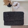 Kadın Siyah Simli İp Hand Made, El Örgüsü Gizli Burslu Yazlık Clutch Çanta,El Çantası, Portföy Kadın Siyah Simli İp Hand Made, El Örgüsü Gizli Burslu Yazlık Clutch Çanta,El Çantası, Portföy