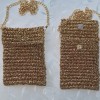 Kadın Altın Rengi Metalik İp Telefon Çantası Hand Made El Örgüsü Kadın Altın Rengi Metalik İp Telefon Çantası Hand Made El Örgüsü