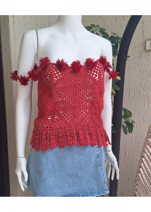Kadın Pembe Renk El Örgüsü Hand Made Askılı Yazlık Bluz Kadın Pembe Renk El Örgüsü Hand Made Askılı Yazlık Bluz