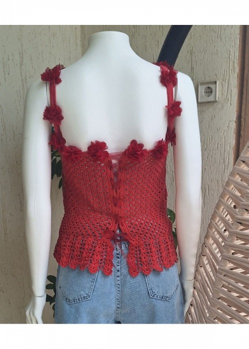 Kadın Pembe Renk El Örgüsü Hand Made Askılı Yazlık Bluz Kadın Pembe Renk El Örgüsü Hand Made Askılı Yazlık Bluz