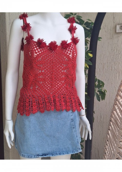 Kadın Pembe Renk El Örgüsü Hand Made Askılı Yazlık Bluz Kadın Pembe Renk El Örgüsü Hand Made Askılı Yazlık Bluz