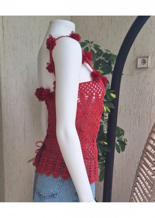 Kadın Pembe Renk El Örgüsü Hand Made Askılı Yazlık Bluz Kadın Pembe Renk El Örgüsü Hand Made Askılı Yazlık Bluz