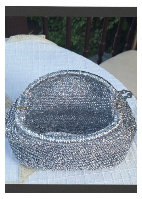 Kadın Gümüş Rengi Metalik İp Burslu Çanta Hand Made El Örgüsü