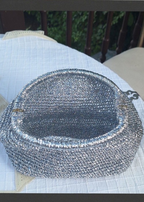 Kadın Gümüş Rengi Metalik İp Burslu Çanta Hand Made El Örgüsü Kadın Gümüş Rengi Metalik İp Burslu Çanta Hand Made El Örgüsü