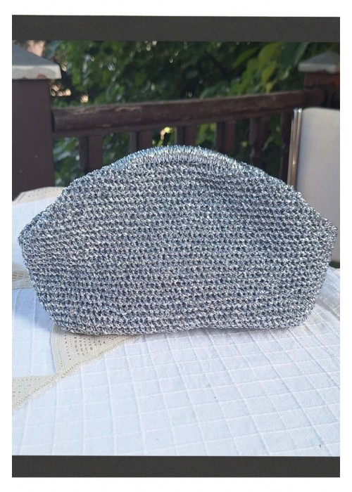 Kadın Gümüş Rengi Metalik İp Burslu Çanta Hand Made El Örgüsü