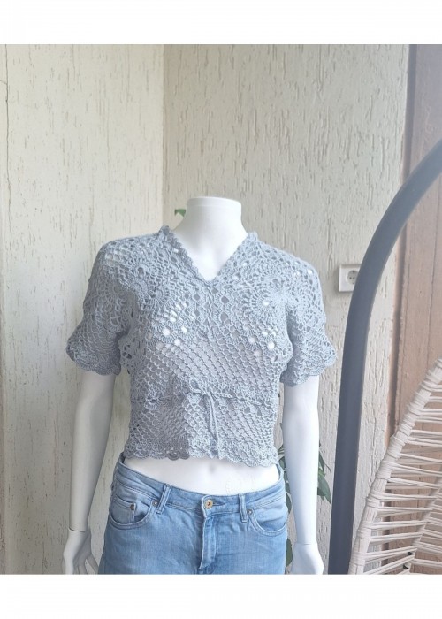 Kadın Gri Renk Örgü Bluz Hand Made Kadın Gri Renk Örgü Bluz Hand Made