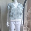 Kadın Turkuaz Ve Beyaz Renk Örgü Bluz Hand Made Kadın Turkuaz Ve Beyaz Renk Örgü Bluz Hand Made