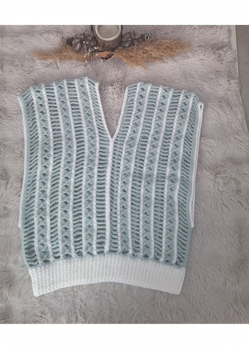 Kadın Turkuaz Ve Beyaz Renk Örgü Bluz Hand Made Kadın Turkuaz Ve Beyaz Renk Örgü Bluz Hand Made