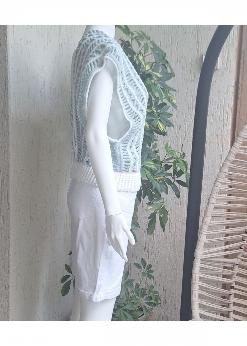 Kadın Turkuaz Ve Beyaz Renk Örgü Bluz Hand Made Kadın Turkuaz Ve Beyaz Renk Örgü Bluz Hand Made