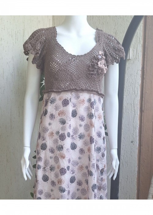 Kadın Taba Rengi Kumaş Detaylı Yazlık Örgü Elbise,Hand Made Kadın Taba Rengi Kumaş Detaylı Yazlık Örgü Elbise,Hand Made