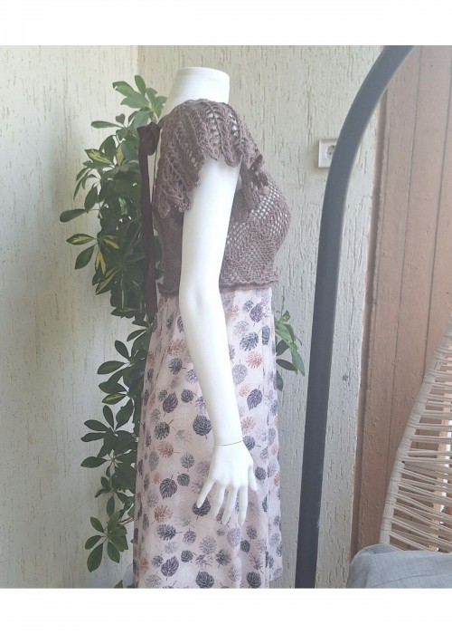 Kadın Taba Rengi Kumaş Detaylı Yazlık Örgü Elbise,Hand Made Kadın Taba Rengi Kumaş Detaylı Yazlık Örgü Elbise,Hand Made